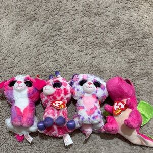 Ty Plush Beanie Boo Set - Hot Pink, Purple, White